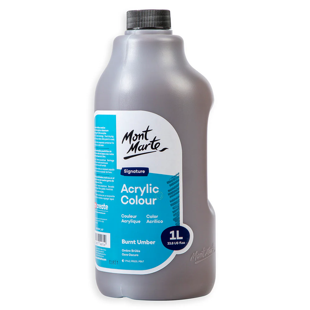 Acrylic Colour Signature 1L Bottle with Pump - Burnt Umber - Image 3