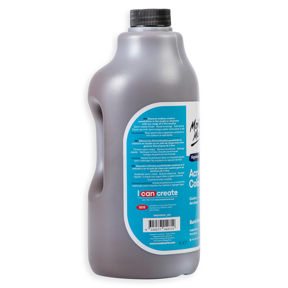 Acrylic Colour Signature 1L Bottle with Pump - Burnt Umber - Image 4