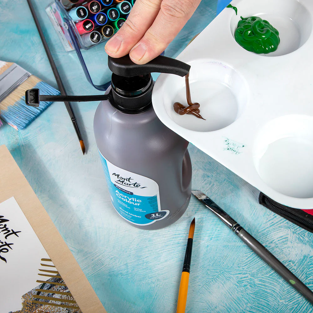 Acrylic Colour Signature 1L Bottle with Pump - Burnt Umber - Image 7