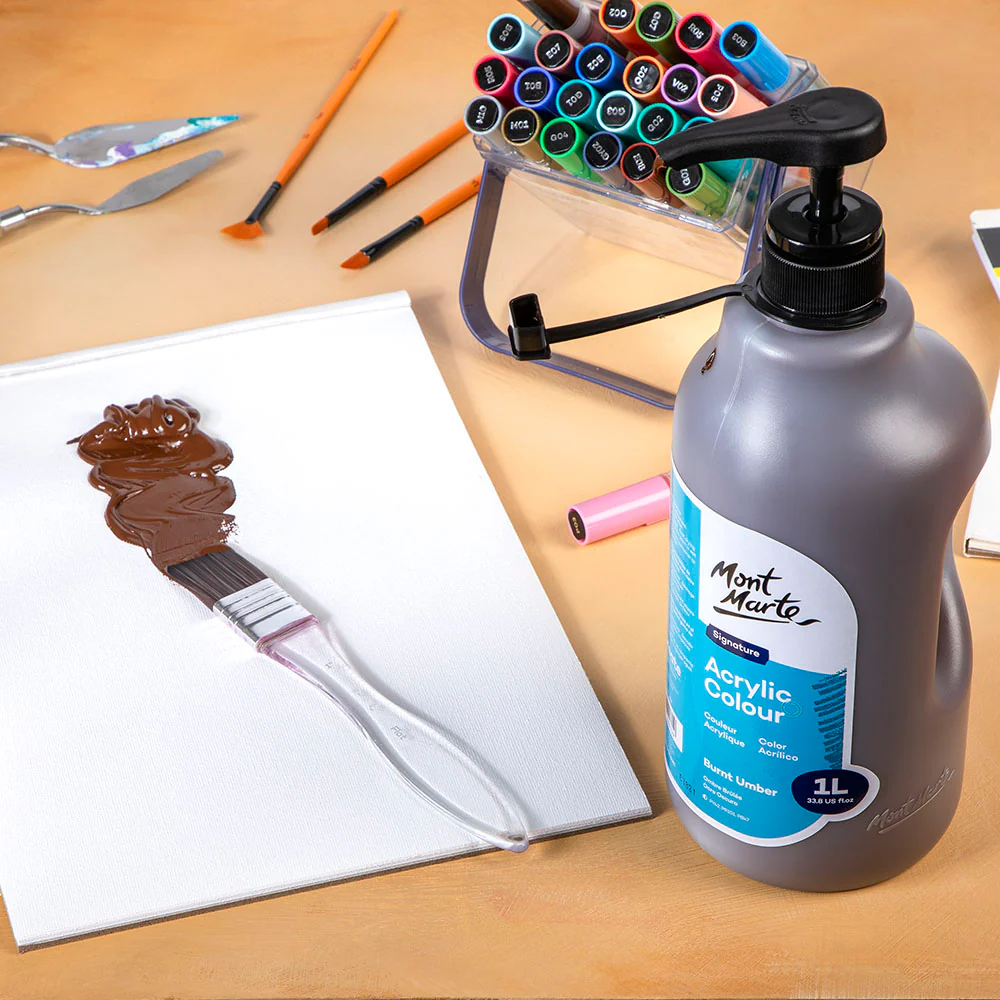 Acrylic Colour Signature 1L Bottle with Pump - Burnt Umber - Image 8