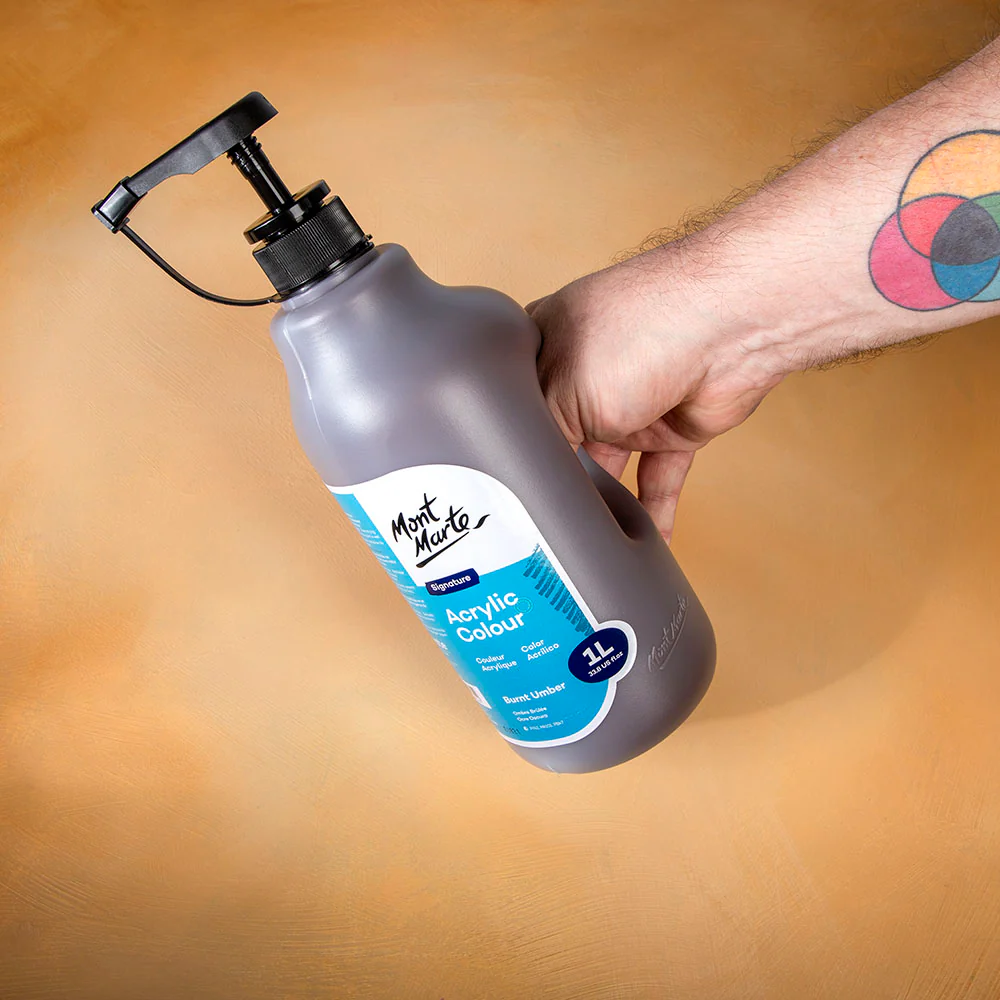 Acrylic Colour Signature 1L Bottle with Pump - Burnt Umber - Image 9