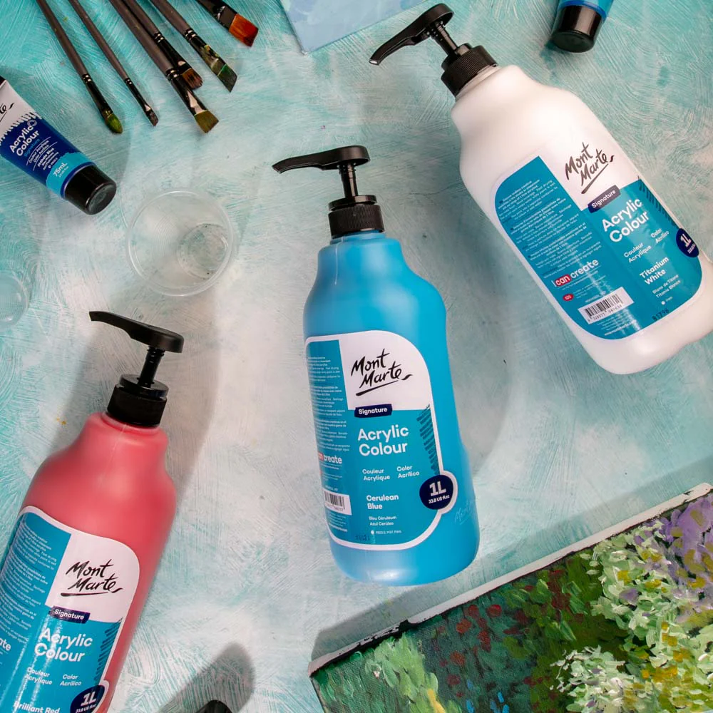 Acrylic Colour Signature 1L Bottle with Pump - Cerulean Blue - Image 10