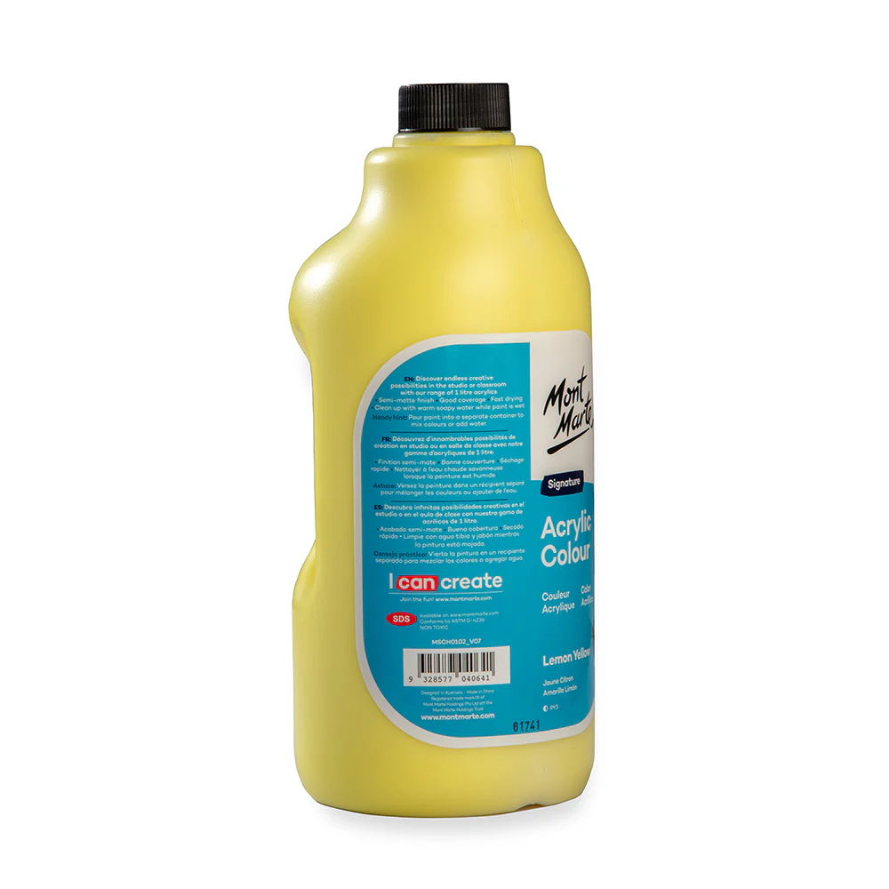 Acrylic Colour Signature 1L Bottle with Pump - Lemon Yellow - Image 4