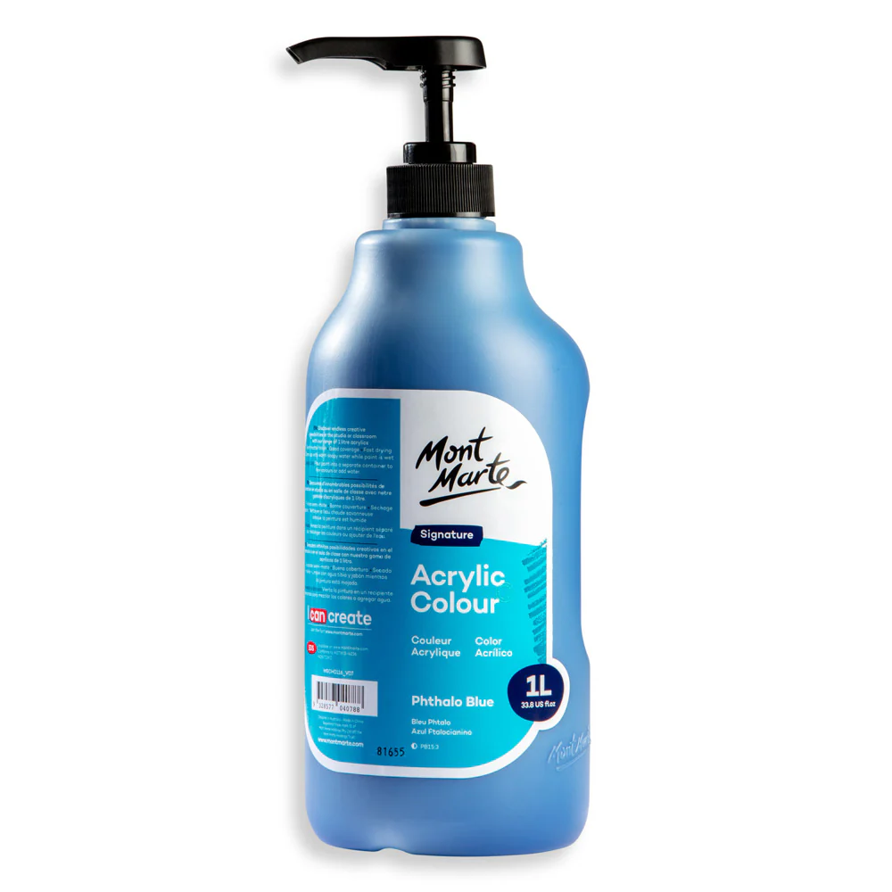 Acrylic Colour Signature 1L Bottle with Pump - Phthalo Blue - Image 2