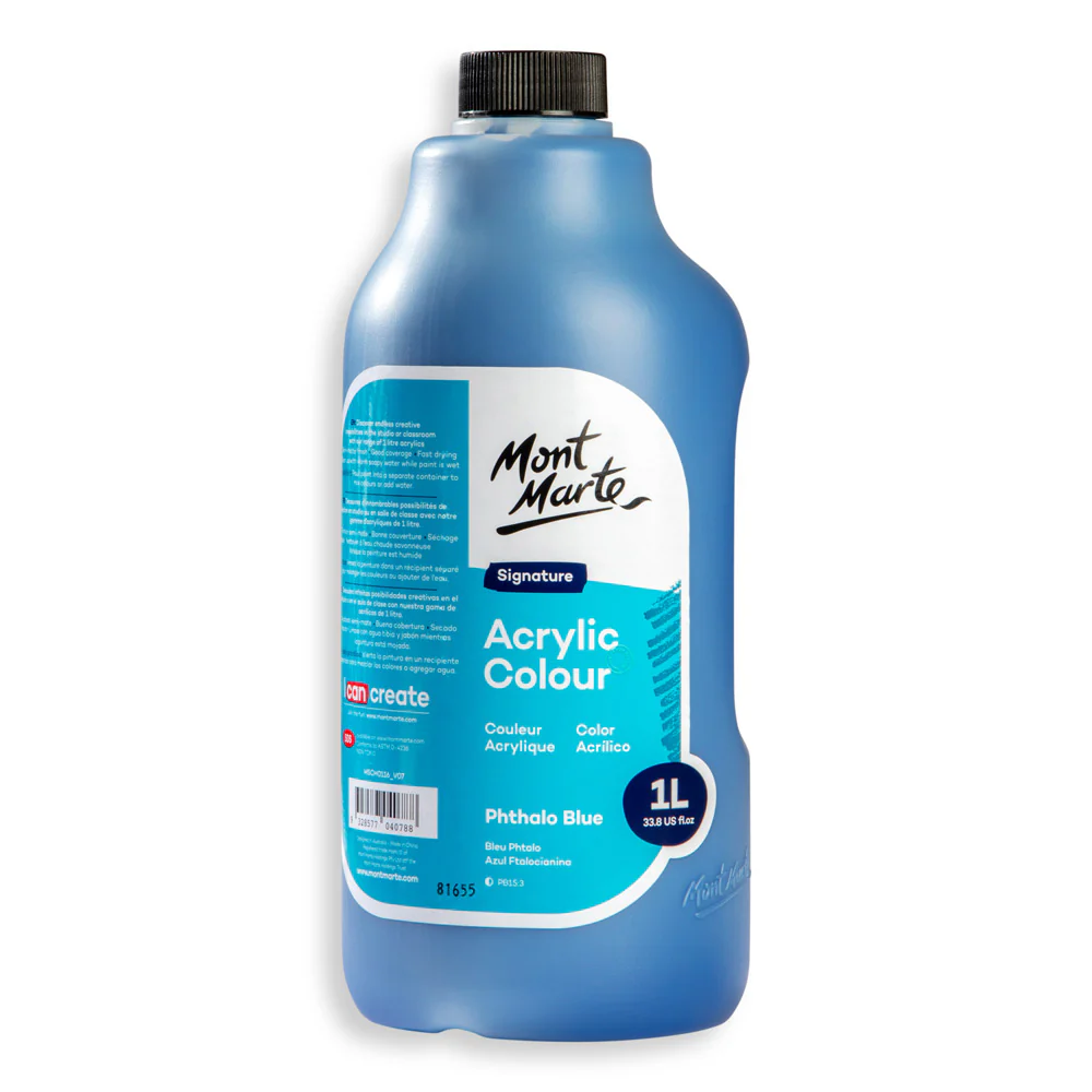 Acrylic Colour Signature 1L Bottle with Pump - Phthalo Blue - Image 3