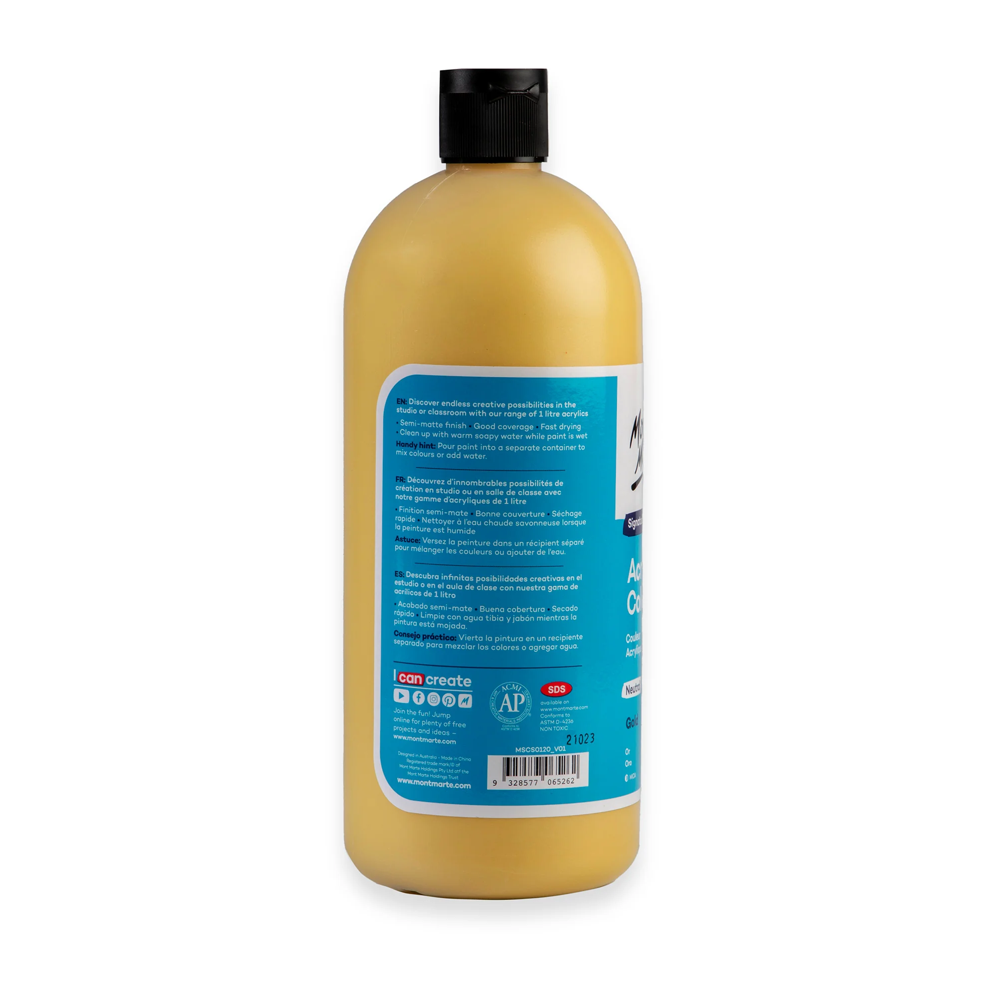 Acrylic Colour Signature 1L Squeeze Bottle - Gold - Image 2