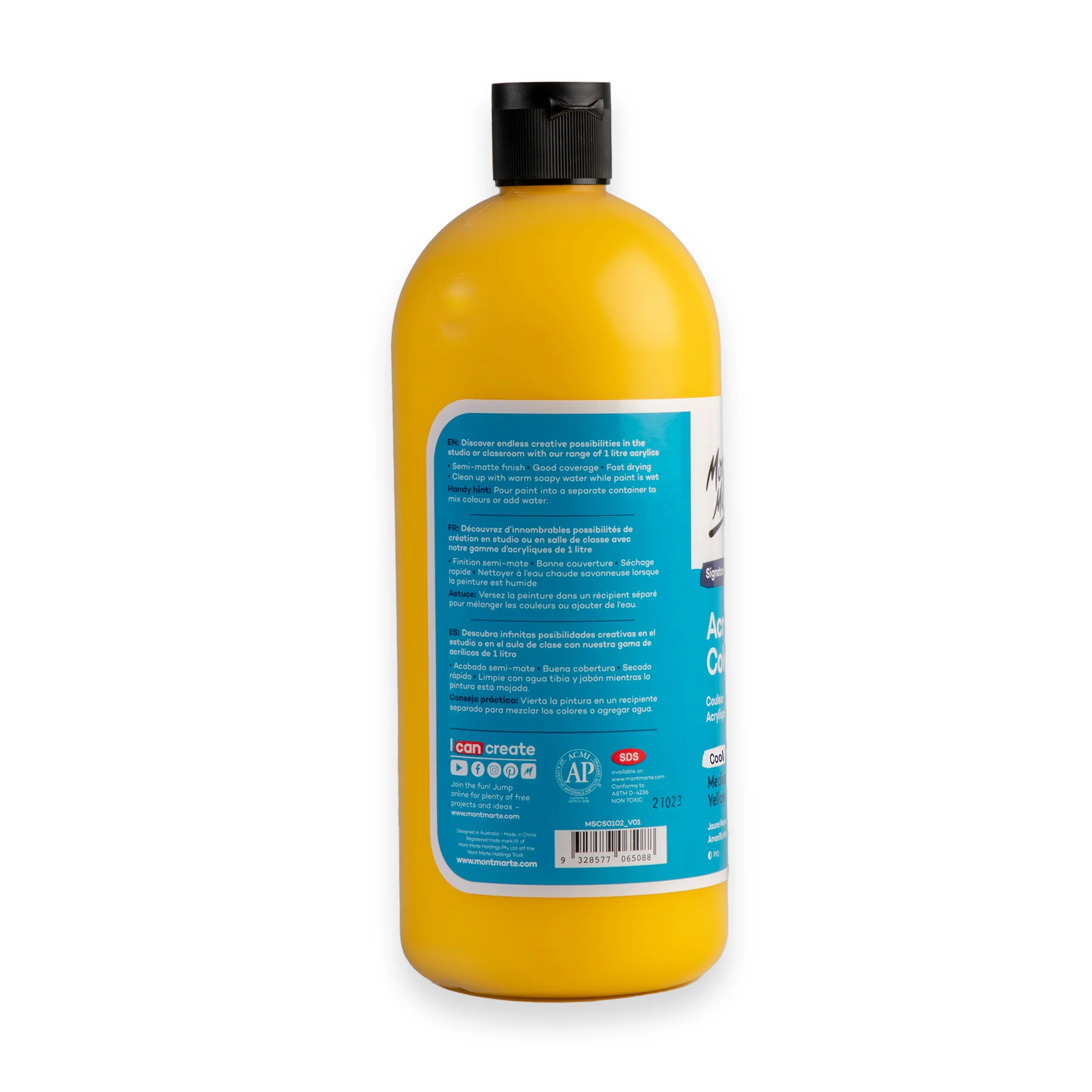 Acrylic Colour Signature 1L Squeeze Bottle - Medium Yellow - Image 2