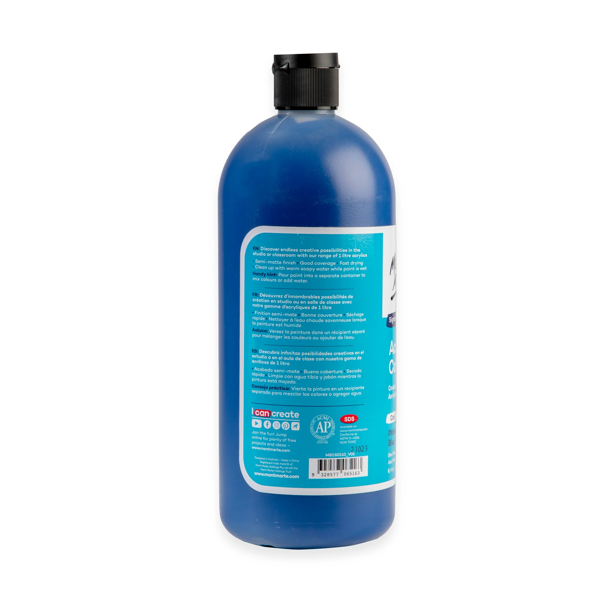 Acrylic Colour Signature 1L Squeeze Bottle - Phthalo Blue - Image 2