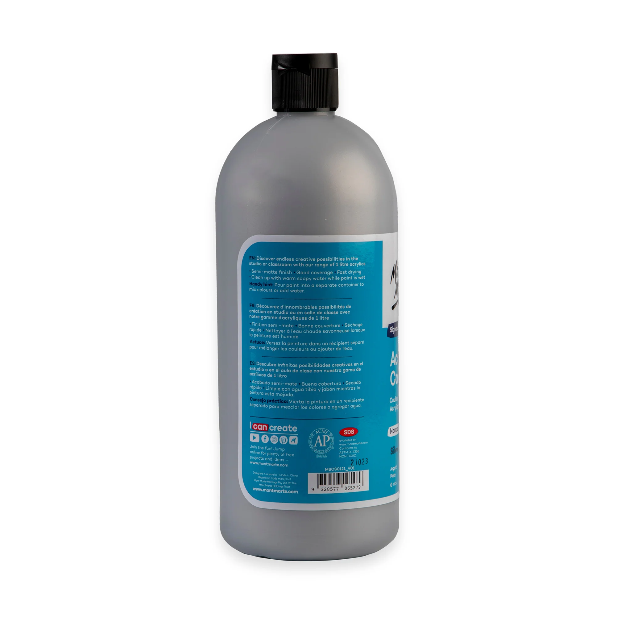 Acrylic Colour Signature 1L Squeeze Bottle - Silver - Image 2
