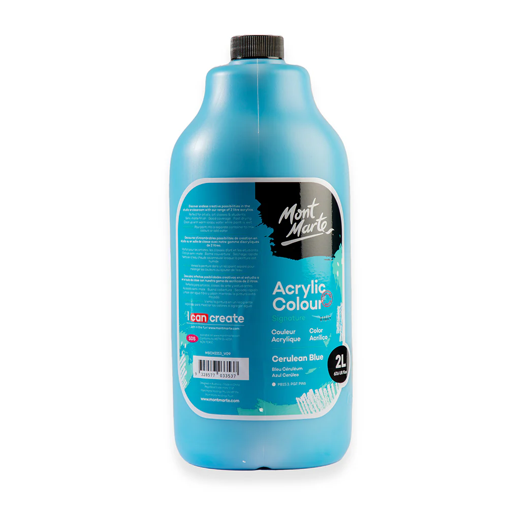 Acrylic Colour Paint Signature 2L Bottle with Pump – Cerulean Blue - Image 3