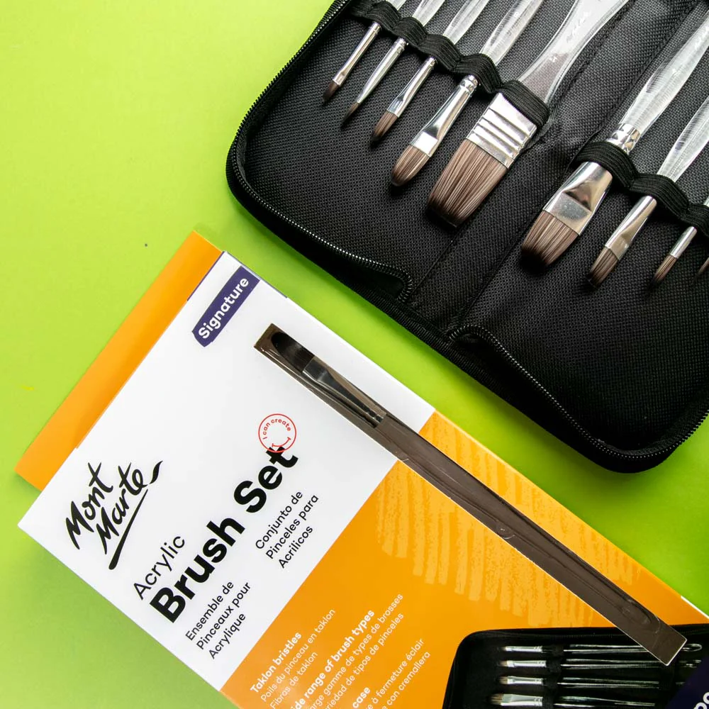 Clear Handle Acrylic Paint Brush Set Signature 11pc - Image 2