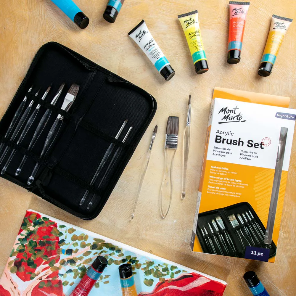 Clear Handle Acrylic Paint Brush Set Signature 11pc - Image 7