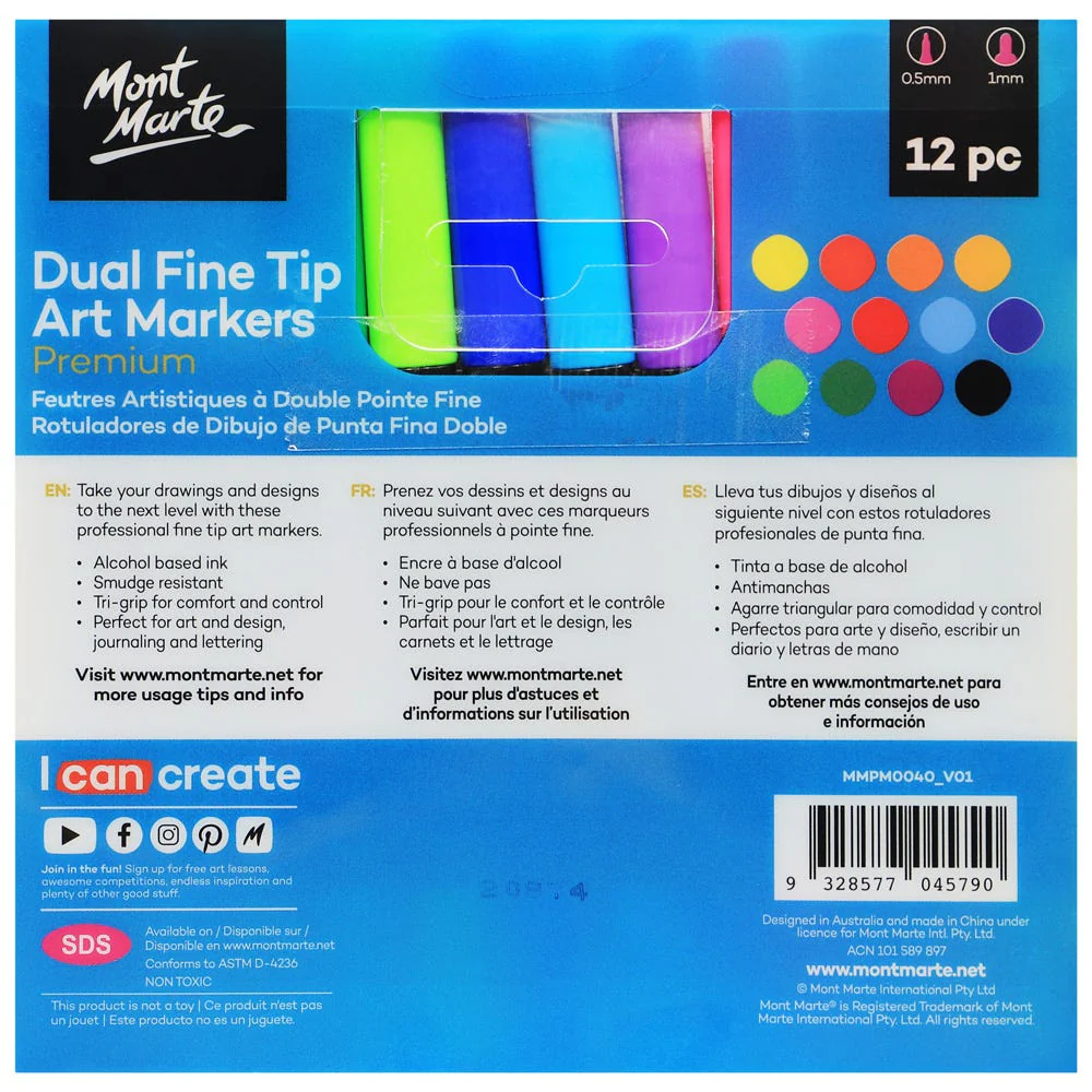 Dual Fine Tip Alcohol Art Markers Premium 12pc - Image 2