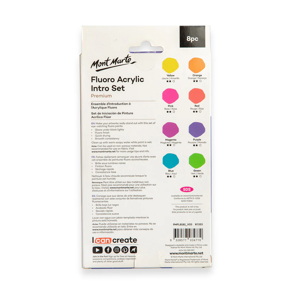 Fluoro Acrylic Paint Intro Set Premium 8pc x 18ml - Image 5
