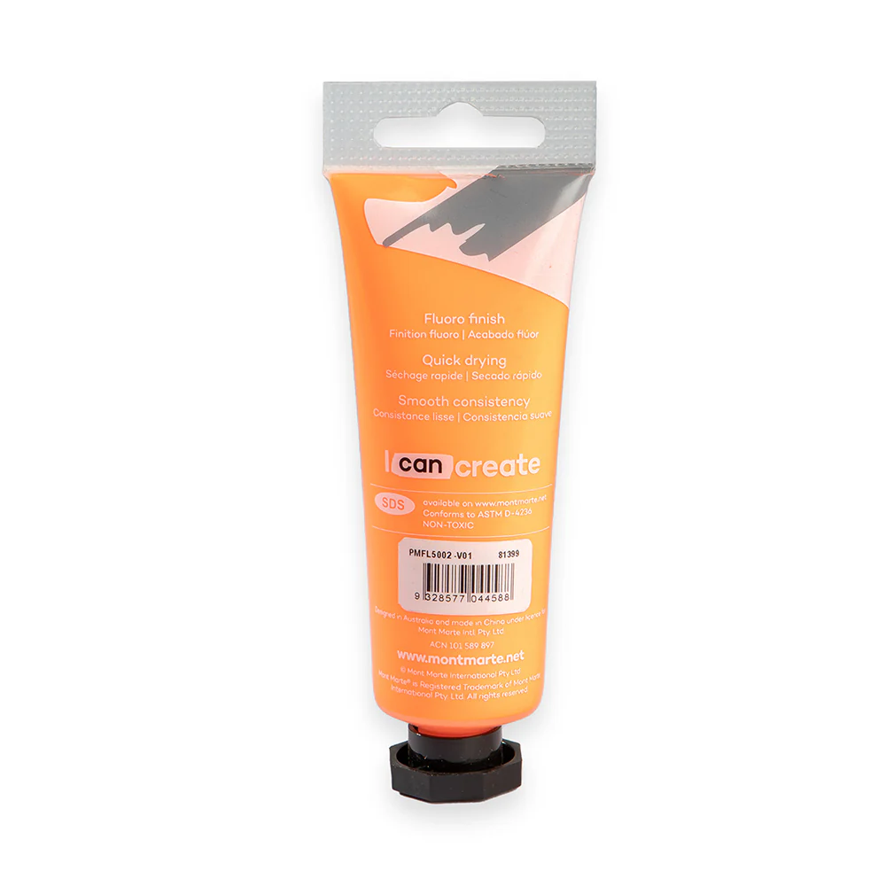 Fluoro Acrylic Paint Premium 50ml Tube - Orange - Image 3