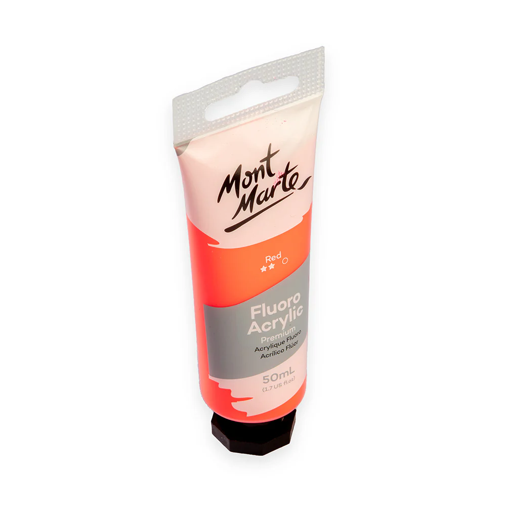 Fluoro Acrylic Paint Premium 50ml Tube - Red - Image 2