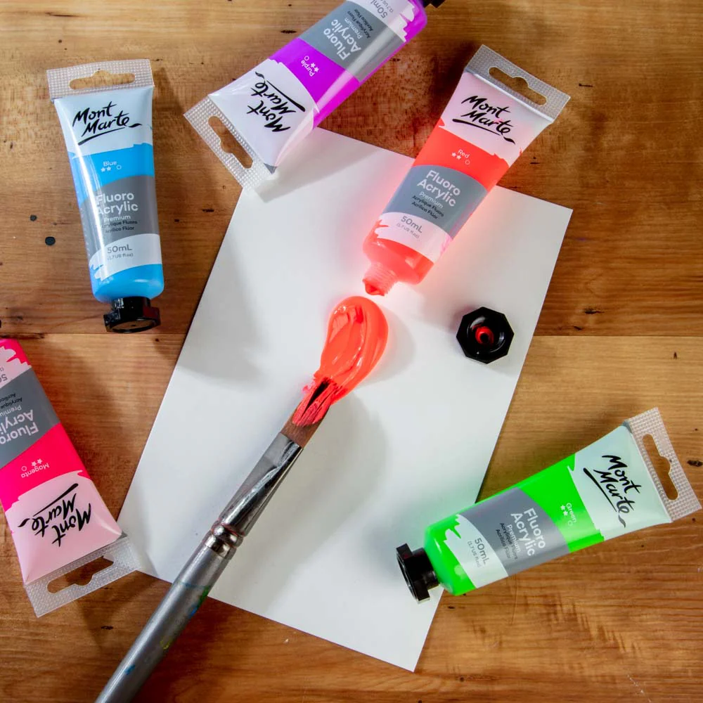 Fluoro Acrylic Paint Premium 50ml Tube - Red - Image 4