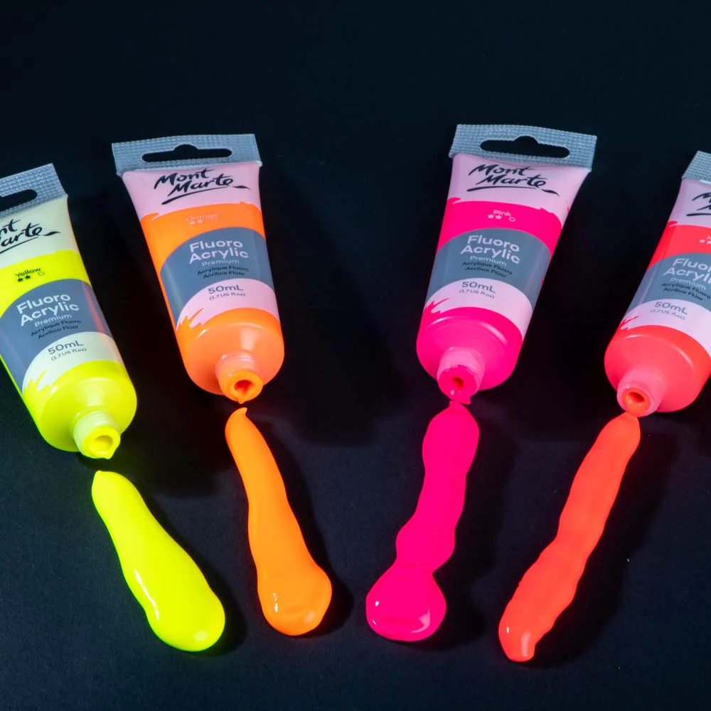 Fluoro Acrylic Paint Premium 50ml Tube - Red - Image 5