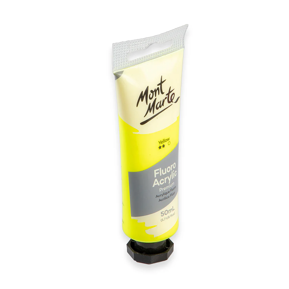 Fluoro Acrylic Paint Premium 50ml Tube - Yellow - Image 2
