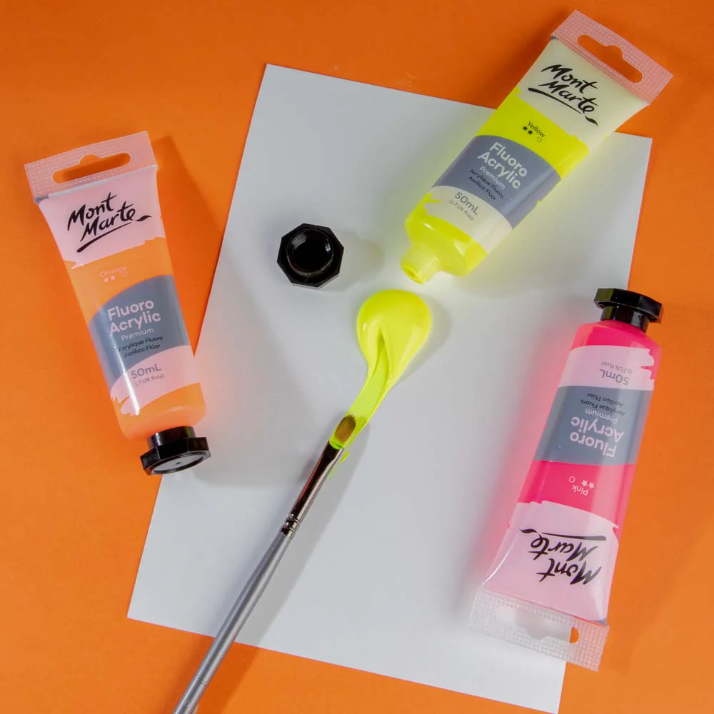Fluoro Acrylic Paint Premium 50ml Tube - Yellow - Image 4