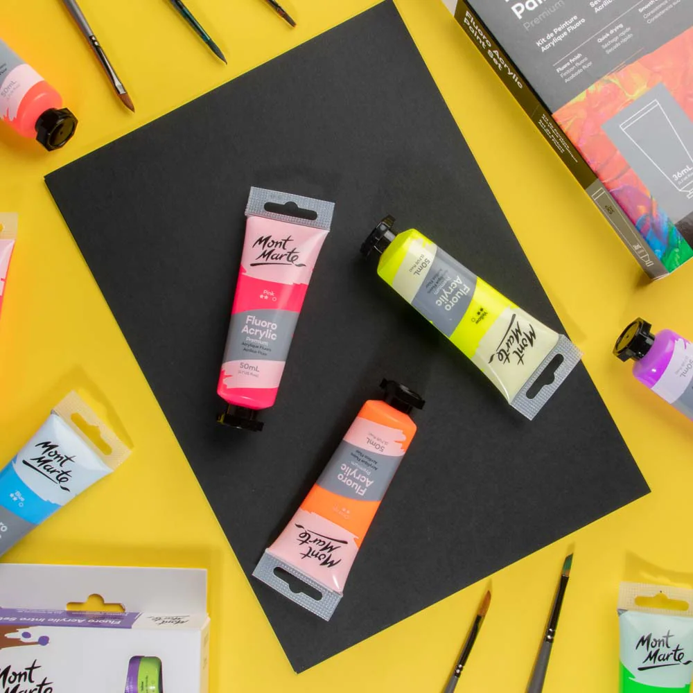 Fluoro Acrylic Paint Premium 50ml Tube - Yellow - Image 8