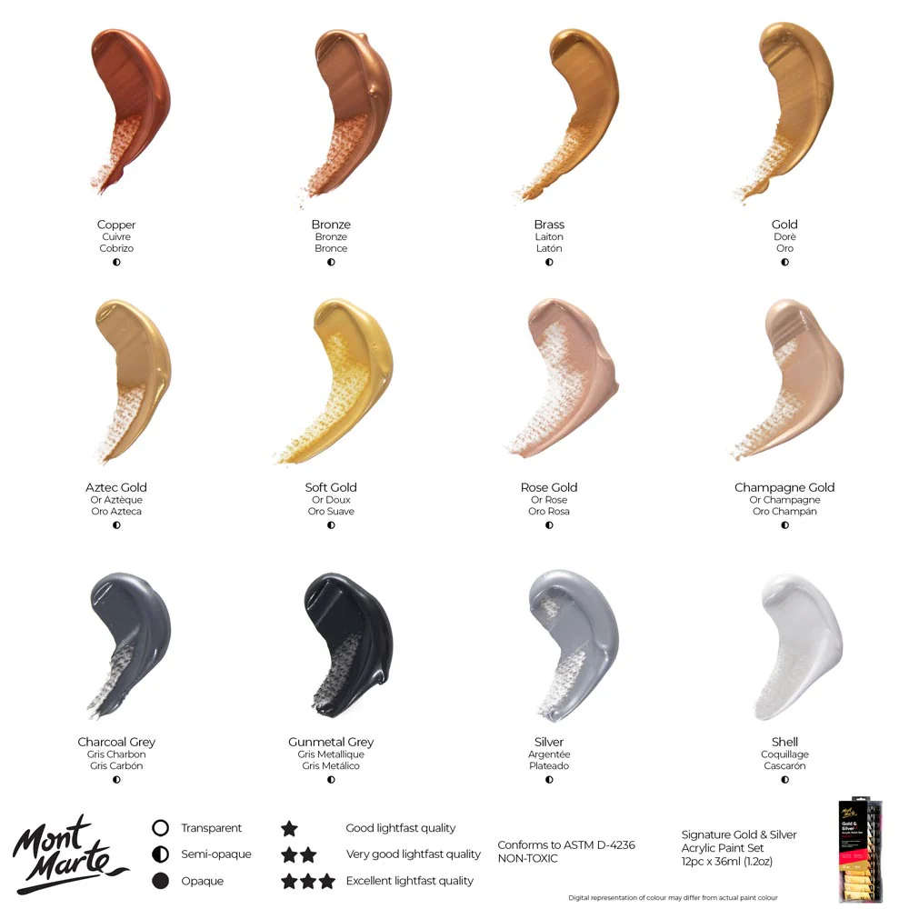 Gold and Silver Acrylic Paint Set Signature 12pc x 36ml - Image 10