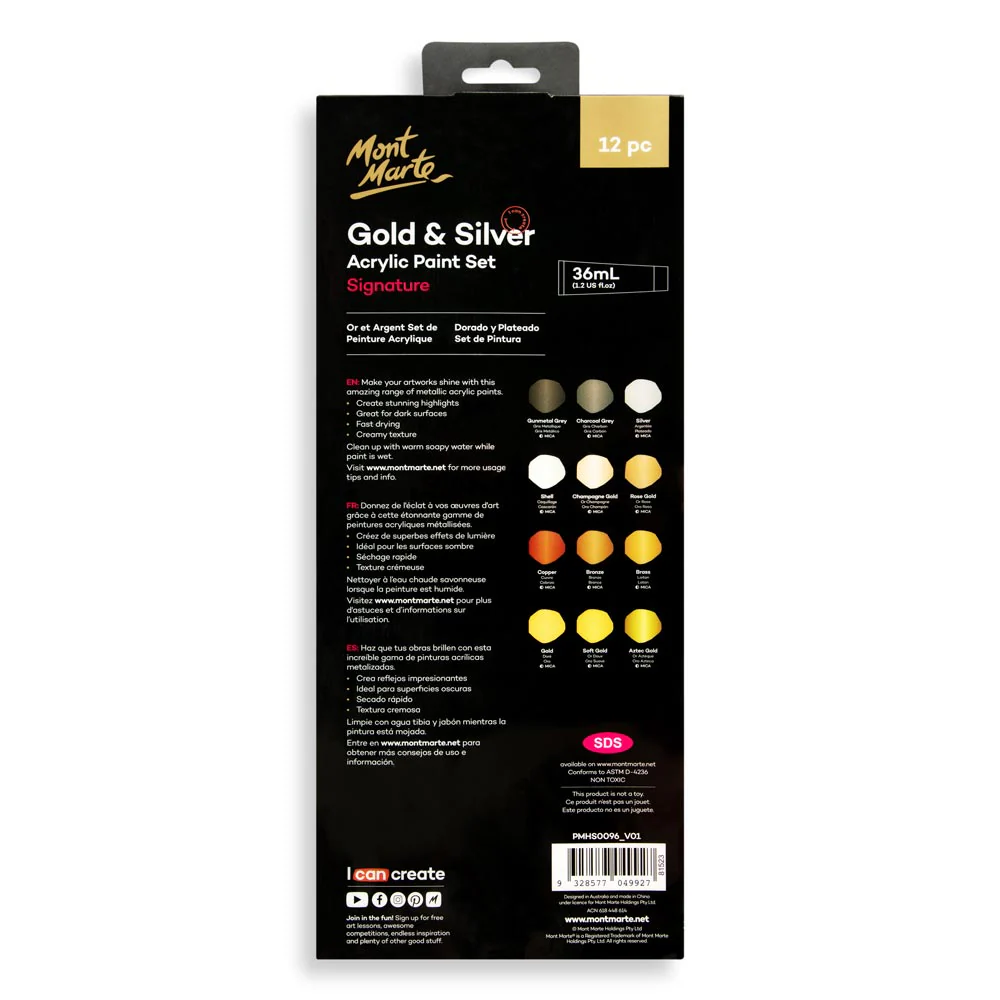 Gold and Silver Acrylic Paint Set Signature 12pc x 36ml - Image 5