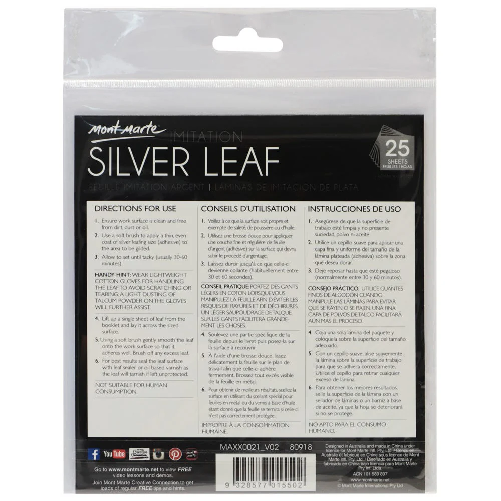 Imitation Silver Leaf 14x14cm 25 Sheet - Image 2