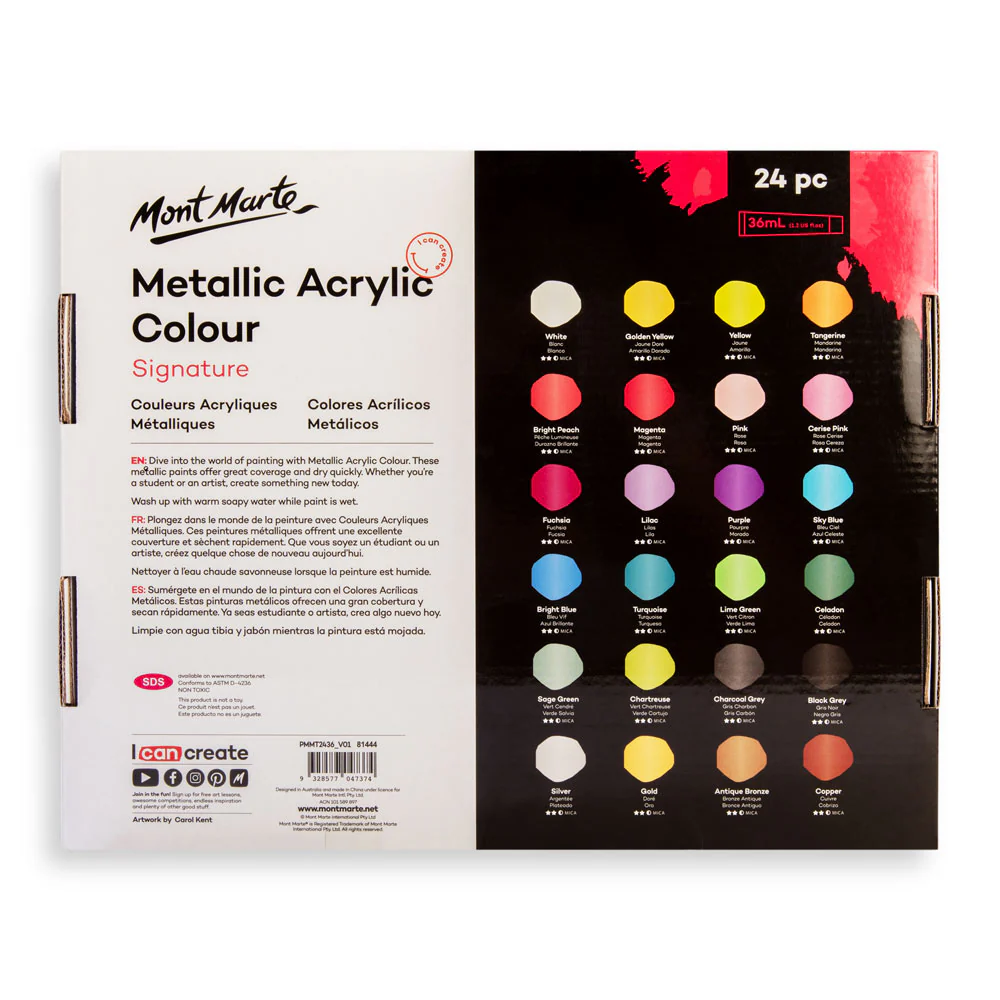 Metallic Acrylic Colour Paint Set Signature 24pc x 36ml - Image 4