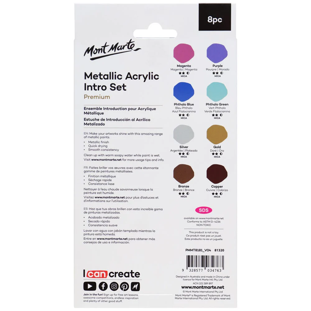 Metallic Acrylic Paint Intro Set Premium 8pc x 18ml - Image 5