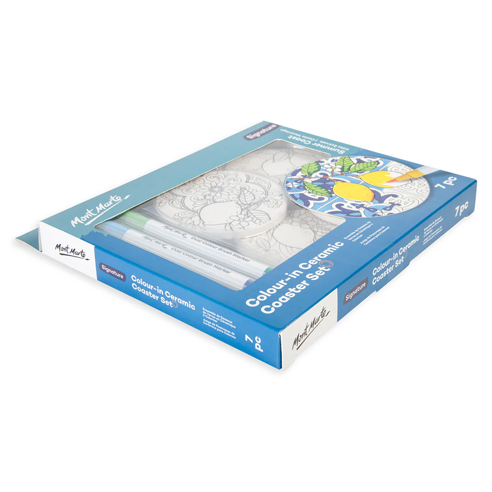 Colour-in Ceramic Coaster Set 7pc – Summer Coast - Image 3