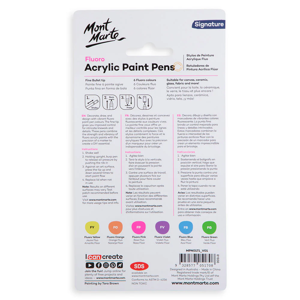 Fluoro Acrylic Paint Pens Fine Tip Signature 6pc - Image 3