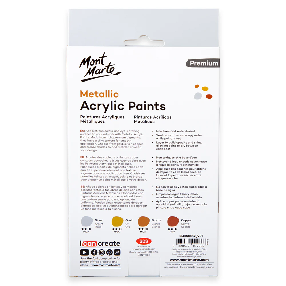 Metallic Acrylic Paint Set 4pc x 50ml - Image 4