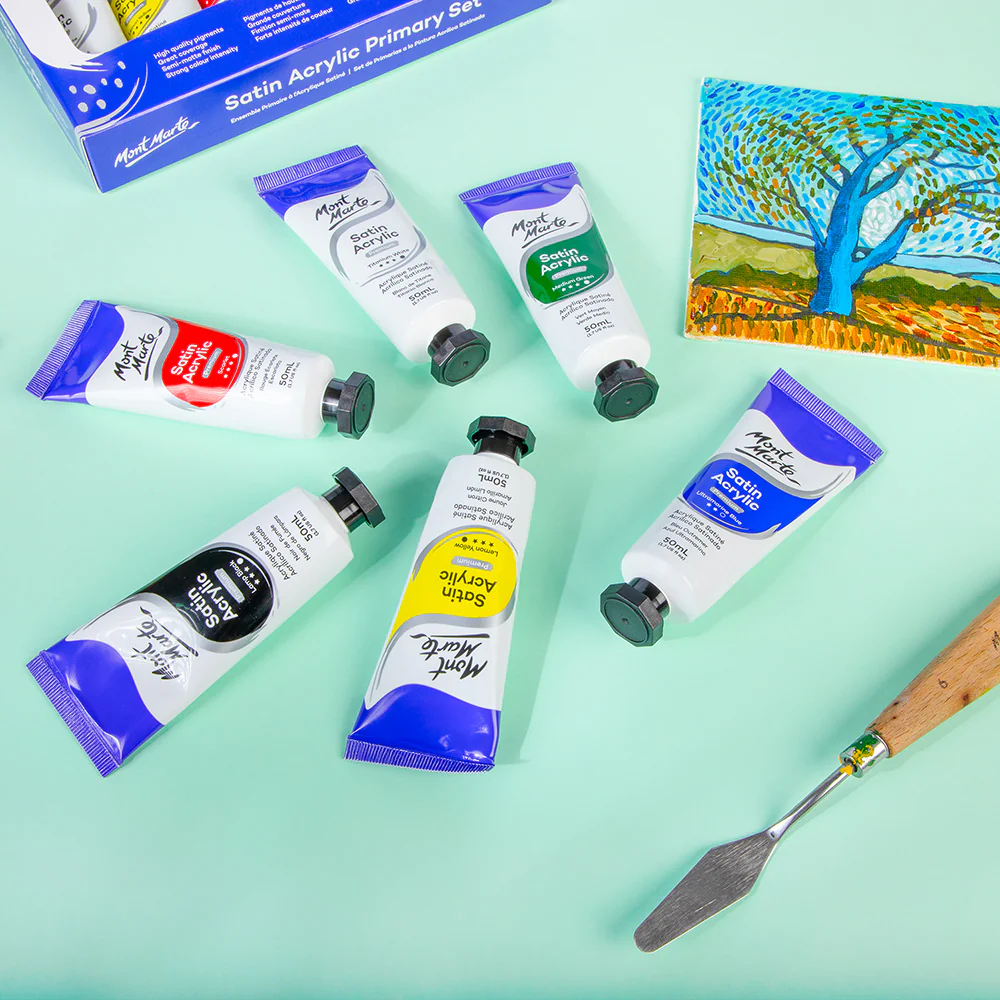Satin Acrylic Primary Paint Set 6pc x 50ml - Image 11