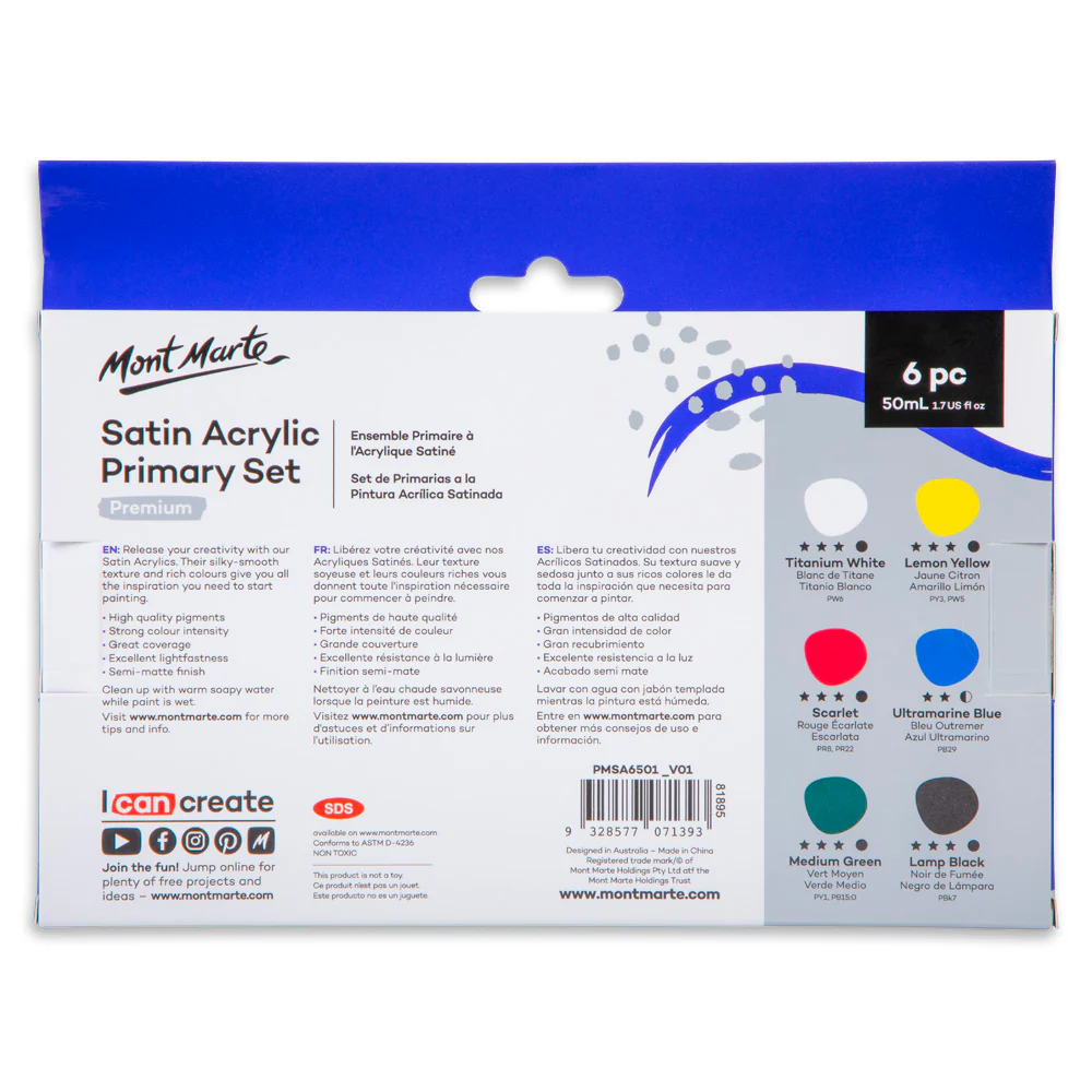 Satin Acrylic Primary Paint Set 6pc x 50ml - Image 4