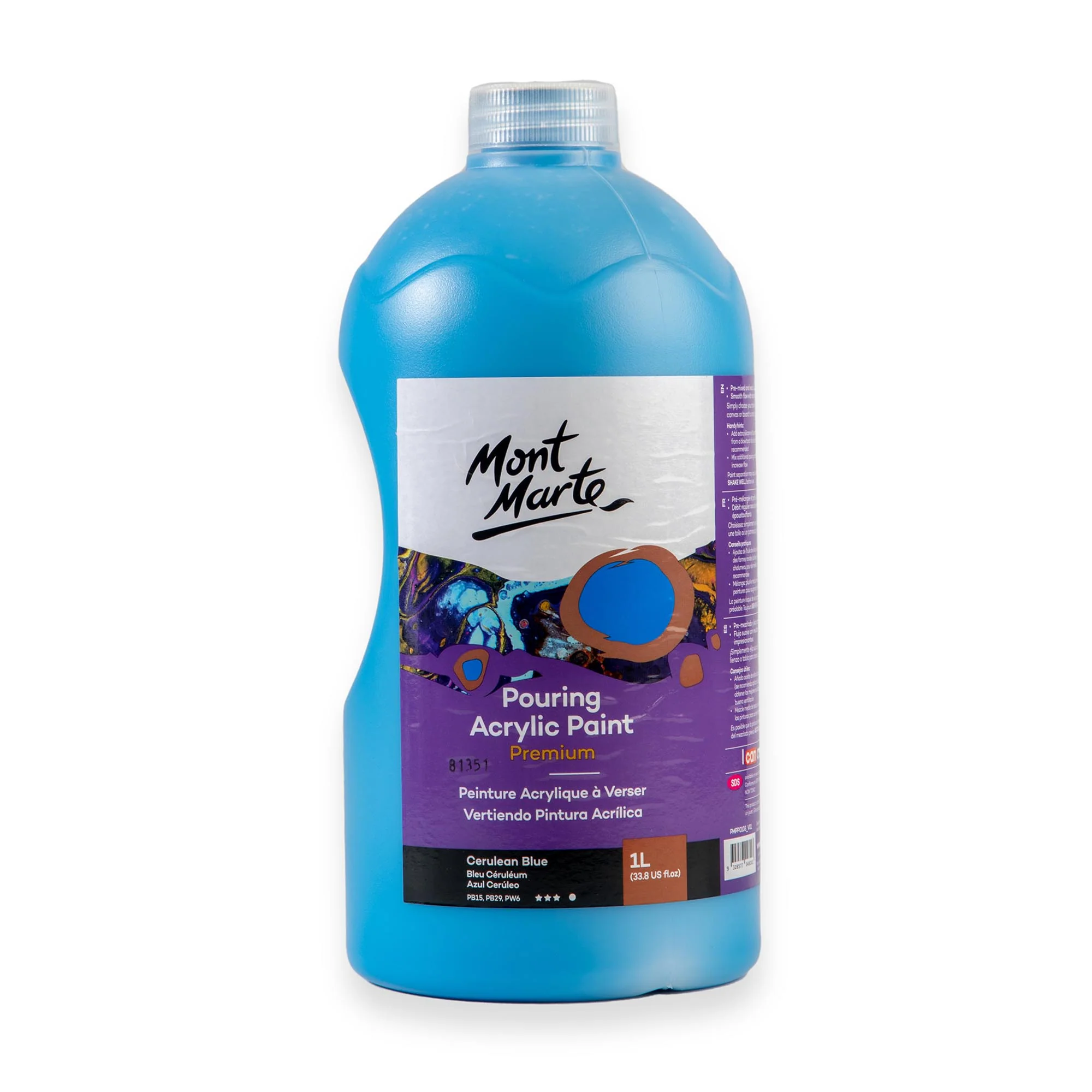 Pouring Acrylic Paint Premium 1L Bottle - Cerulean Blue