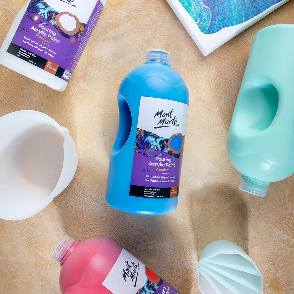 Pouring Acrylic Paint Premium 1L Bottle - Cerulean Blue - Image 7