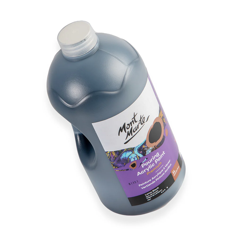 Pouring Acrylic Paint Premium 1L Bottle - Lamp Black - Image 2