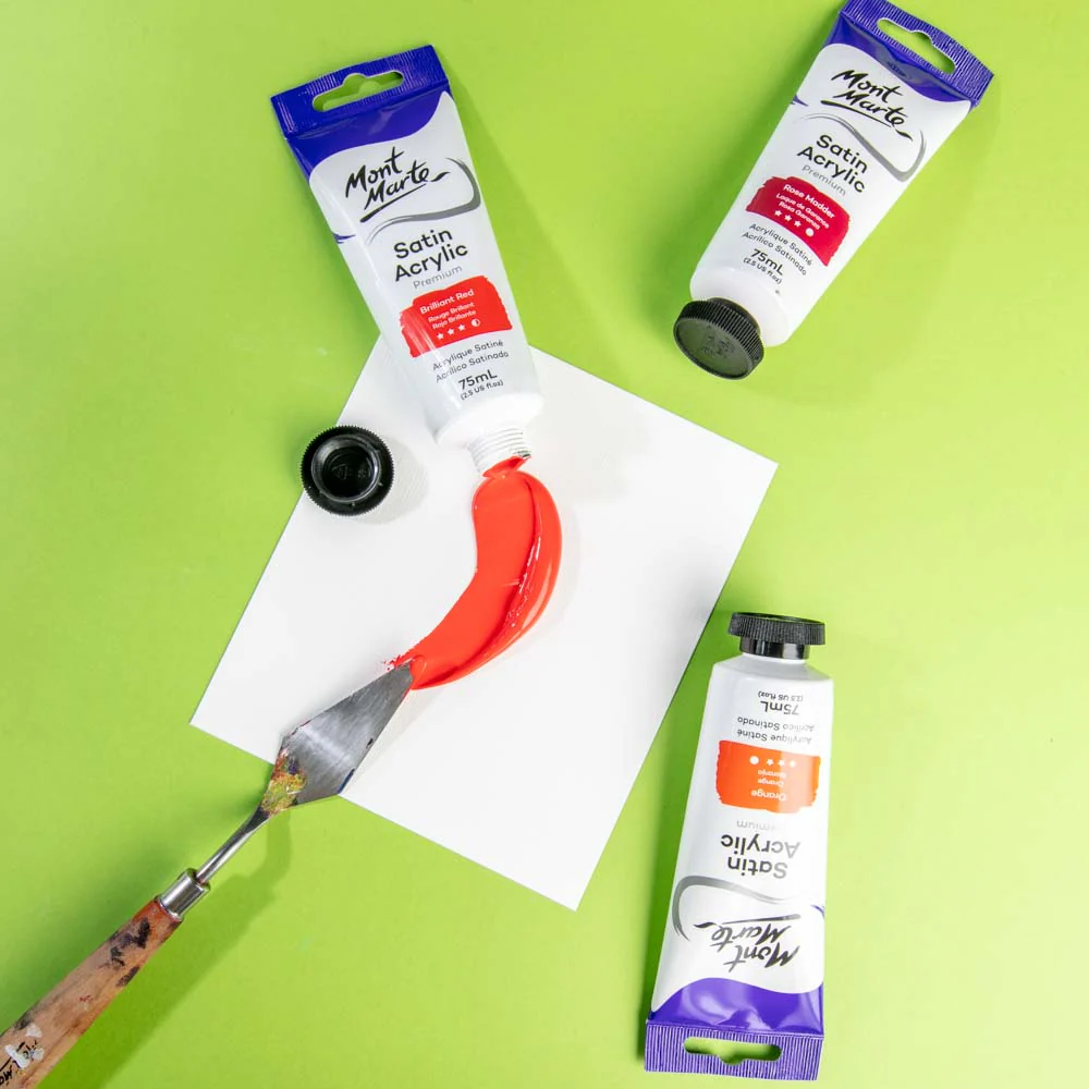 Satin Acrylic Paint Premium 75ml Tube - Brilliant Red - Image 5