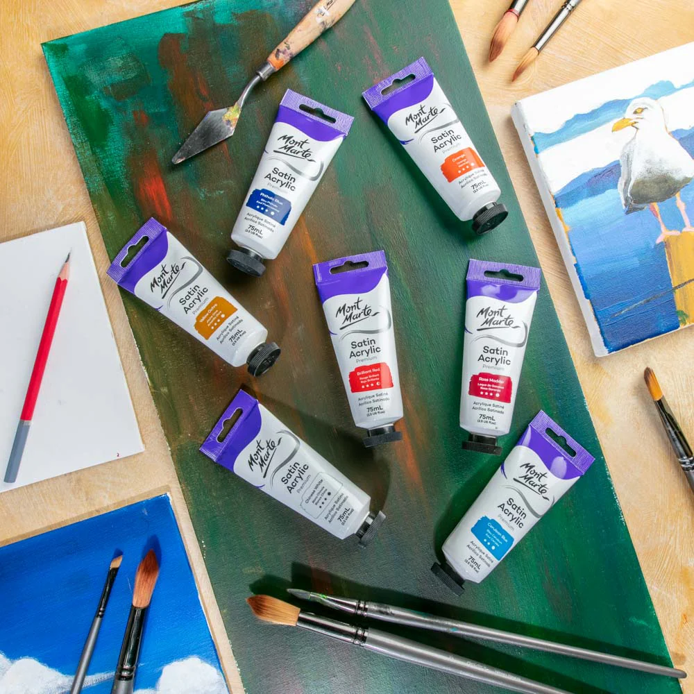 Satin Acrylic Paint Premium 75ml Tube - Brilliant Red - Image 6