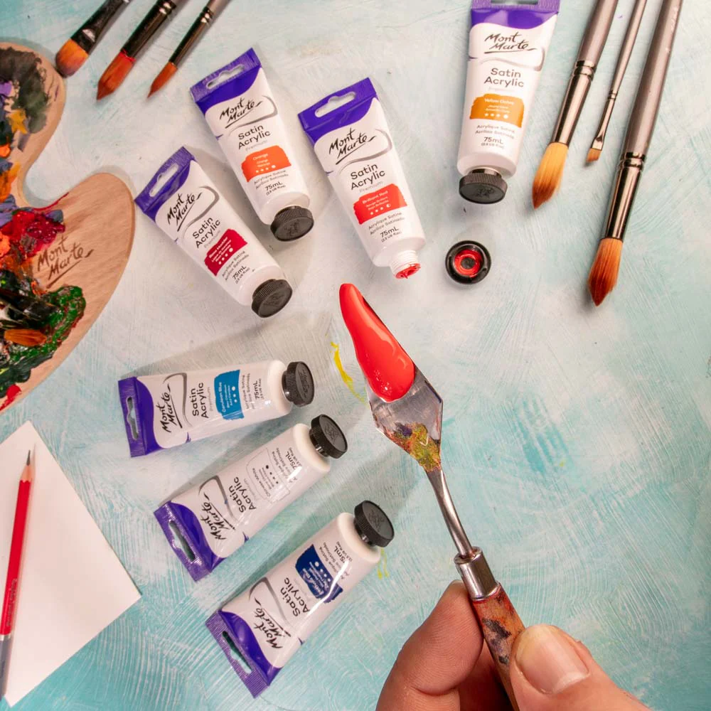 Satin Acrylic Paint Premium 75ml Tube - Brilliant Red - Image 7