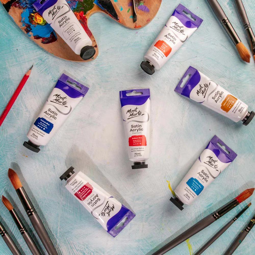 Satin Acrylic Paint Premium 75ml Tube - Brilliant Red - Image 8
