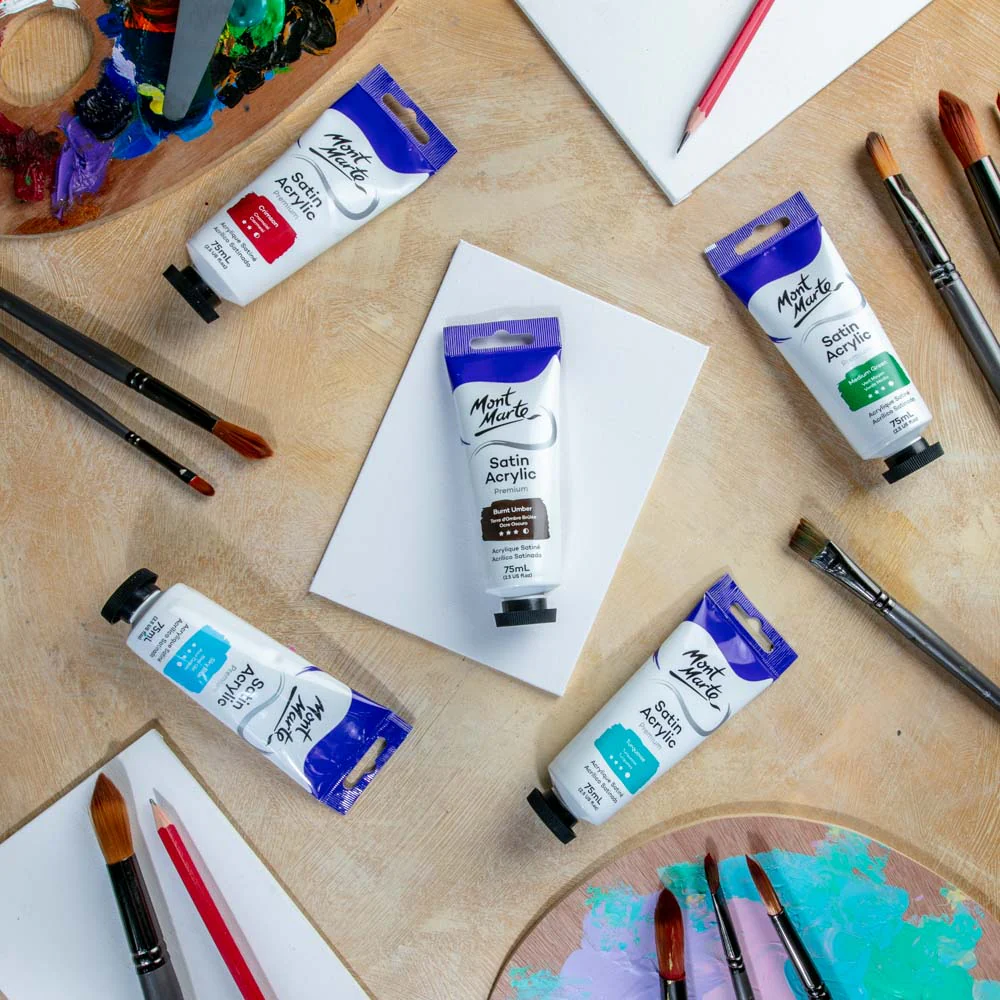 Satin Acrylic Paint Premium 75ml Tube - Burnt Umber - Image 8