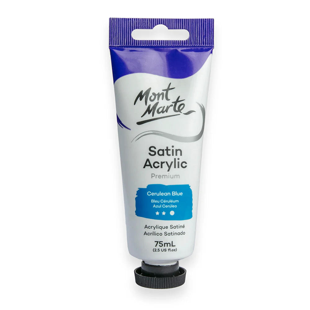 Satin Acrylic Paint Premium 75ml Tube - Cerulean Blue
