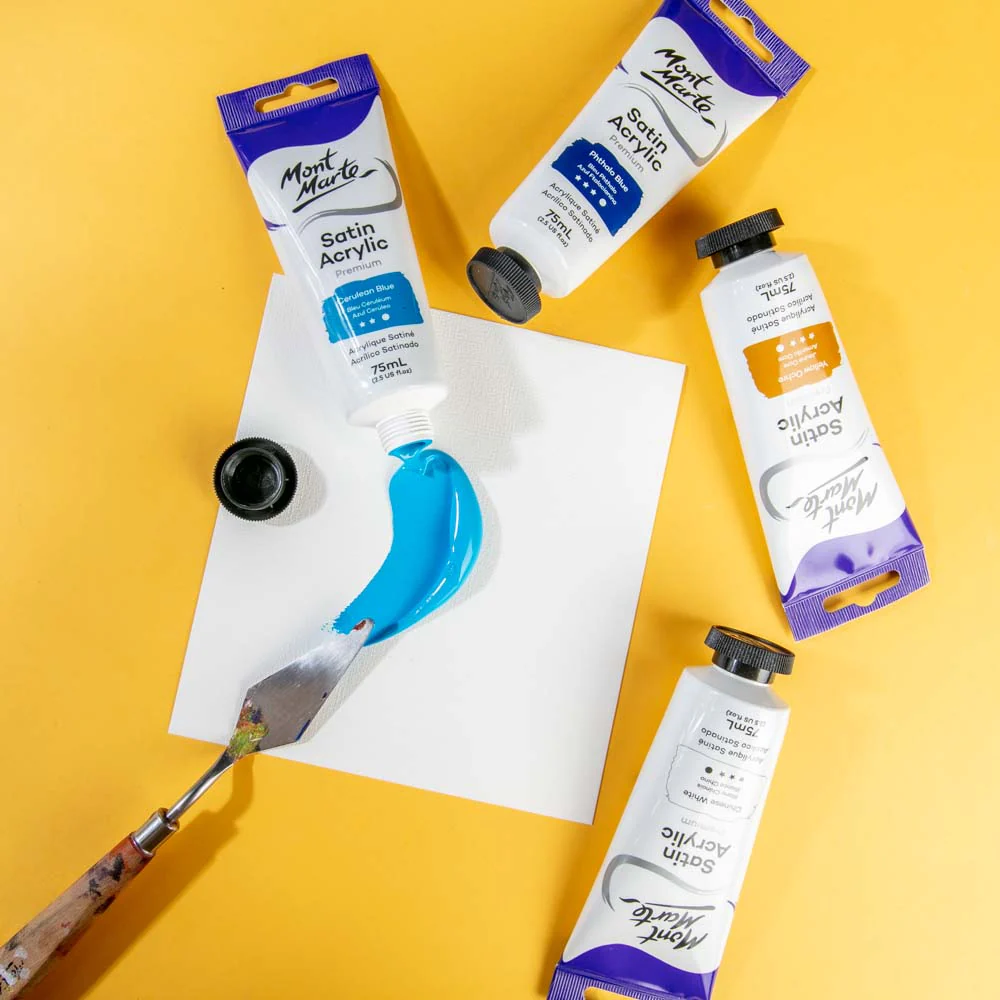 Satin Acrylic Paint Premium 75ml Tube - Cerulean Blue - Image 5