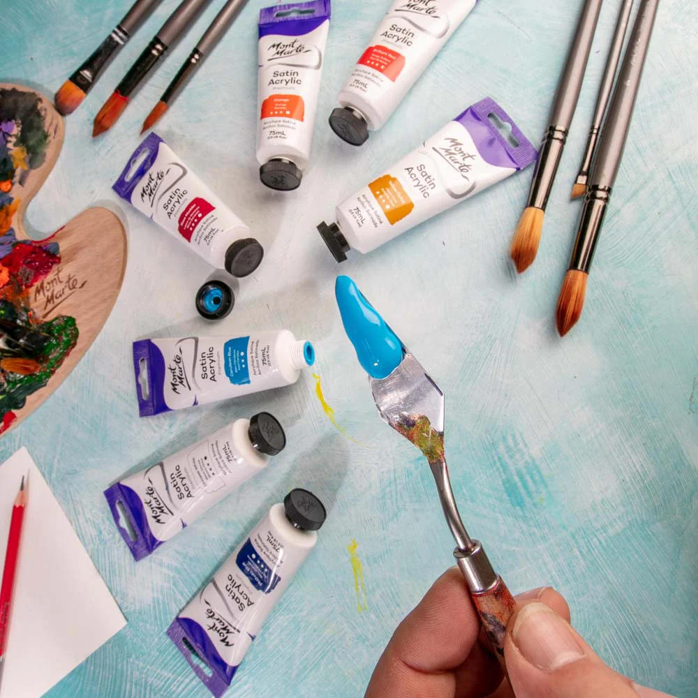 Satin Acrylic Paint Premium 75ml Tube - Cerulean Blue - Image 7