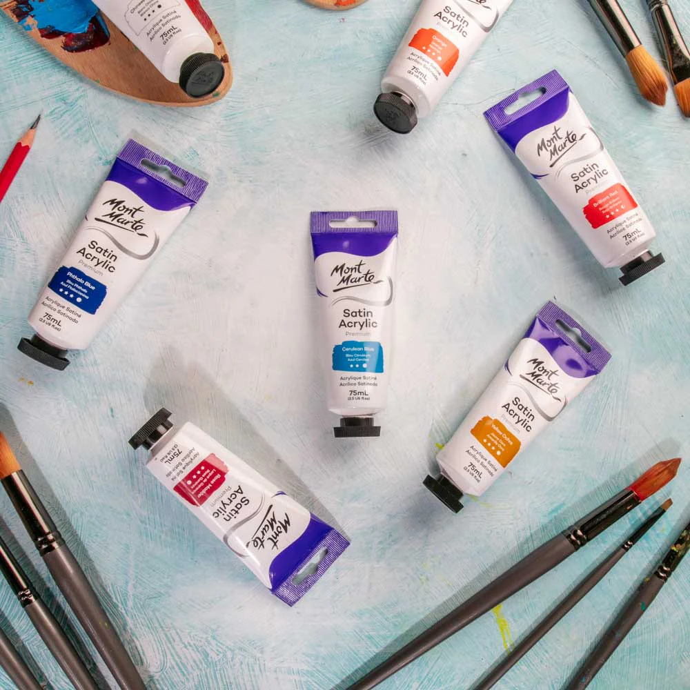 Satin Acrylic Paint Premium 75ml Tube - Cerulean Blue - Image 8