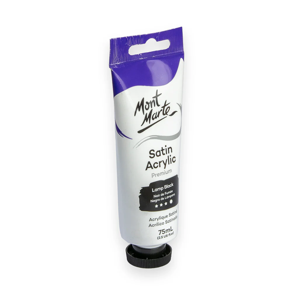 Satin Acrylic Paint Premium 75ml Tube - Lamp Black - Image 2