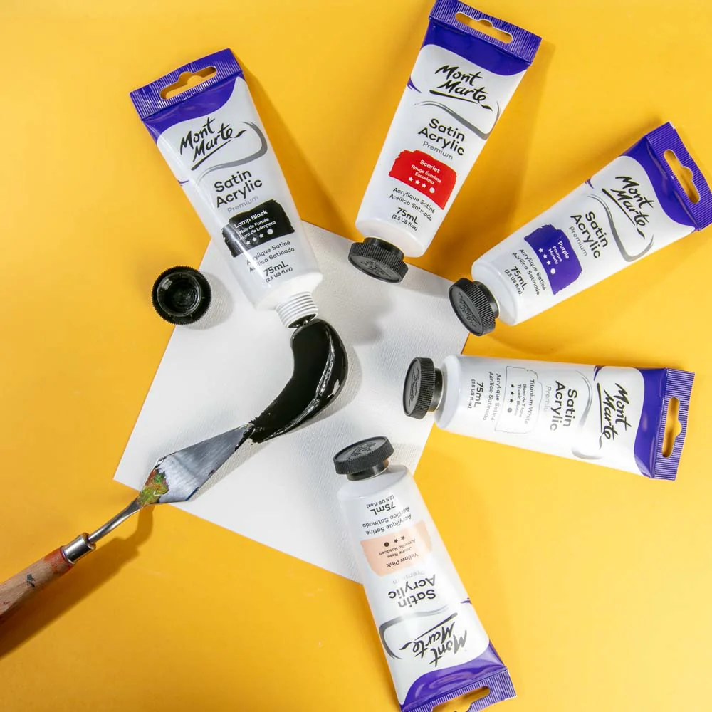Satin Acrylic Paint Premium 75ml Tube - Lamp Black - Image 5