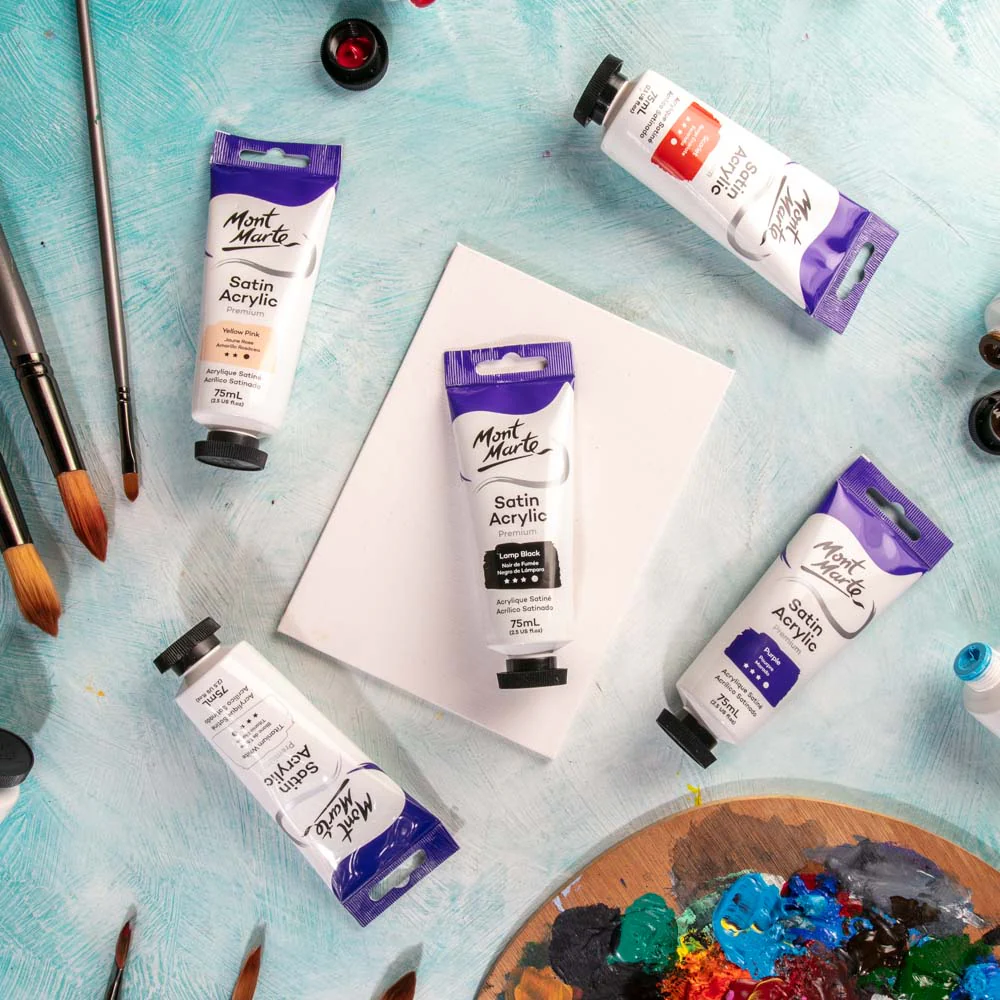 Satin Acrylic Paint Premium 75ml Tube - Lamp Black - Image 6